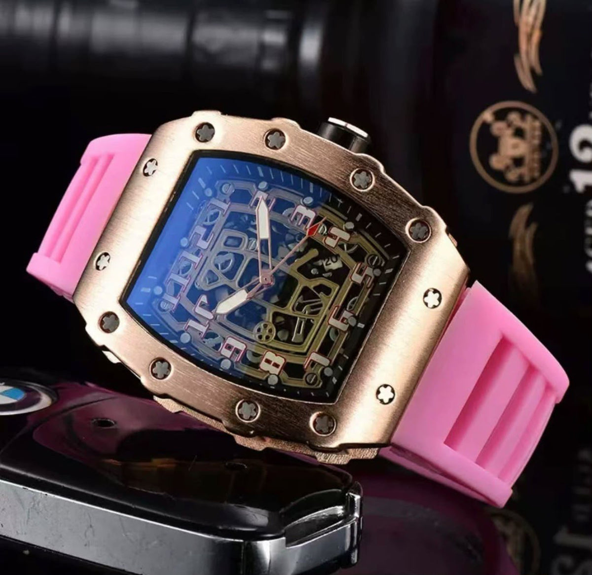RM – Gehäuse Roségold, Silikonband Pink