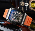 RM – Gehäuse Silber-Schwarz, Silikonband Orange