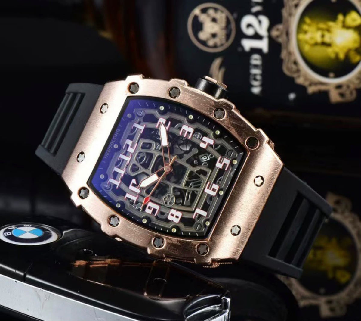 RM – Gehäuse Roségold, Silikonband Schwarz