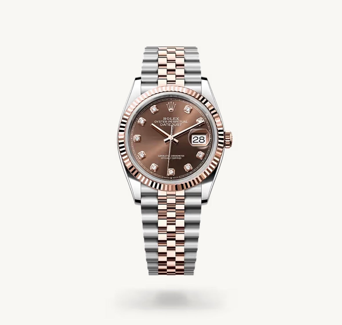 Roli Datejust, Everose/Stahl, Schoko mit Diamanten