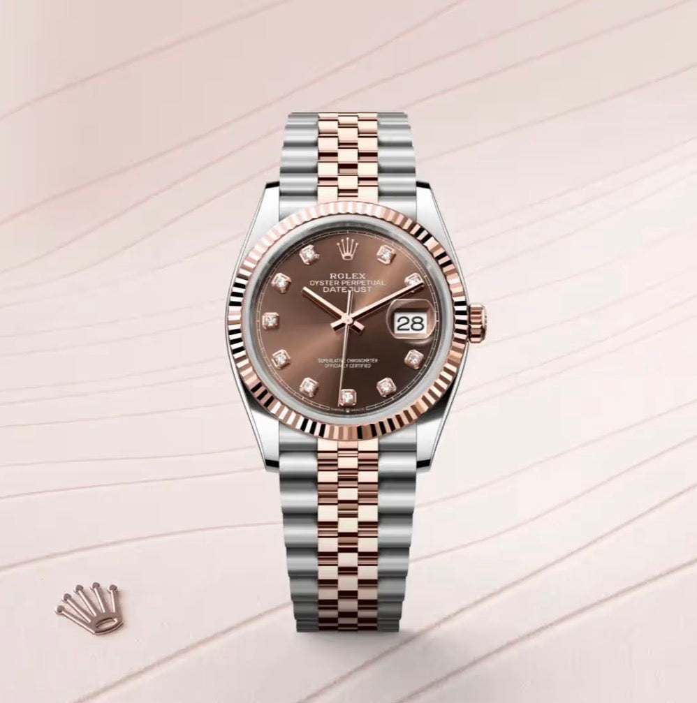 Roli Datejust, Everose/Stahl, Schoko mit Diamanten