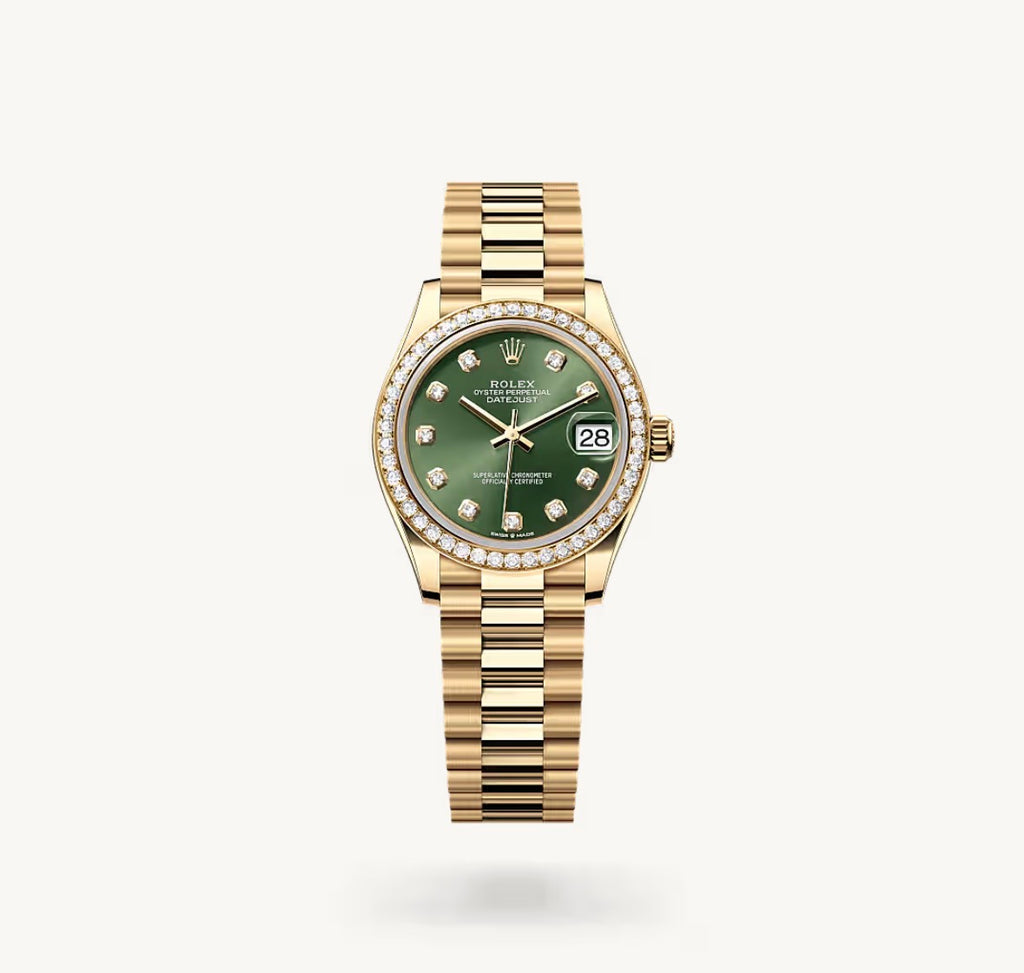 Roli Lady-Datejust, Gelbgold, grün mit Diamanten