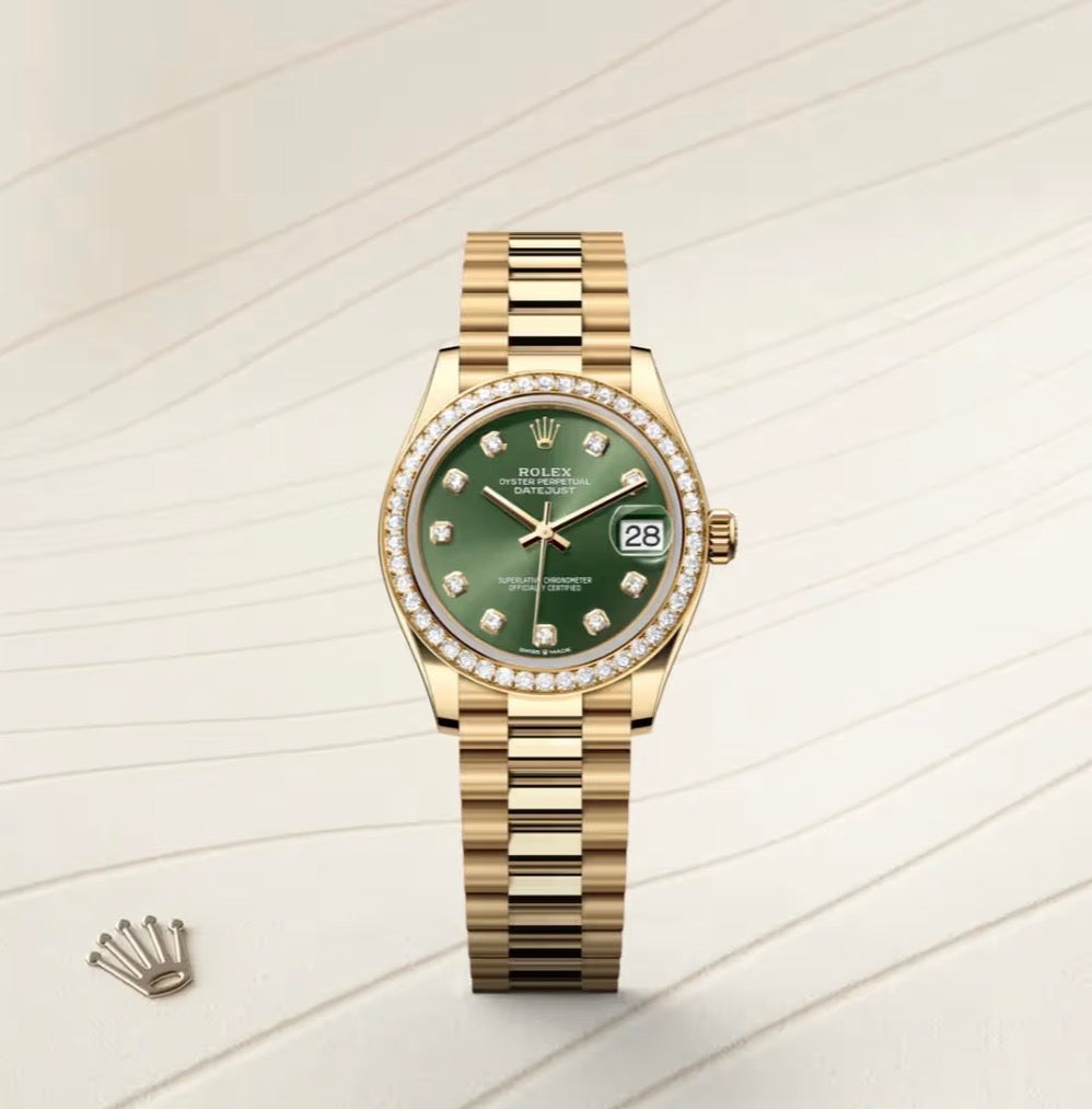 Roli Lady-Datejust, Gelbgold, grün mit Diamanten