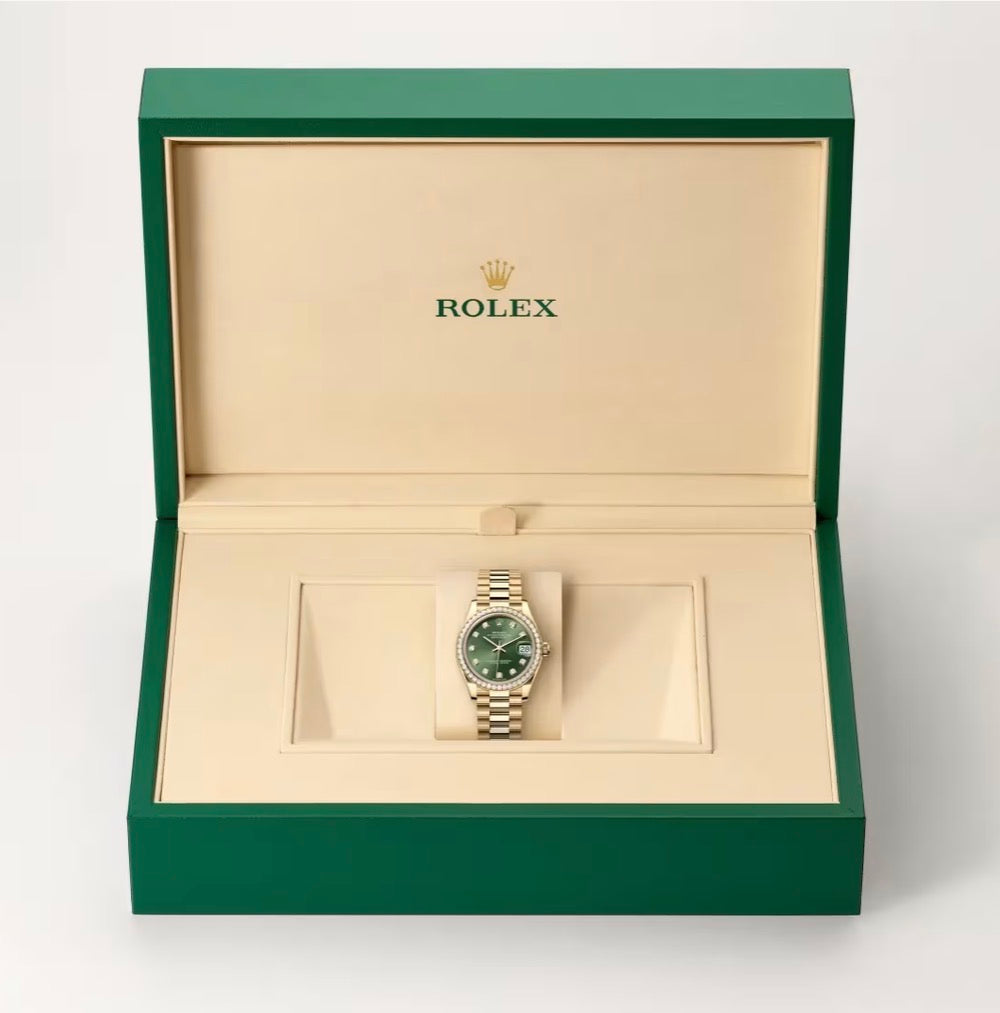 Roli Lady-Datejust, Gelbgold, grün mit Diamanten
