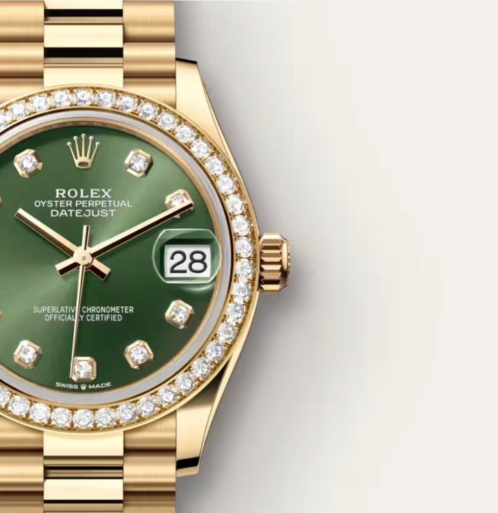Roli Lady-Datejust, Gelbgold, grün mit Diamanten